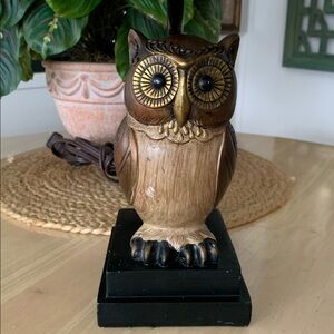 Owl Lamp  Shelf Desk Or Counter Black Decorated Shade 16.25” Tall